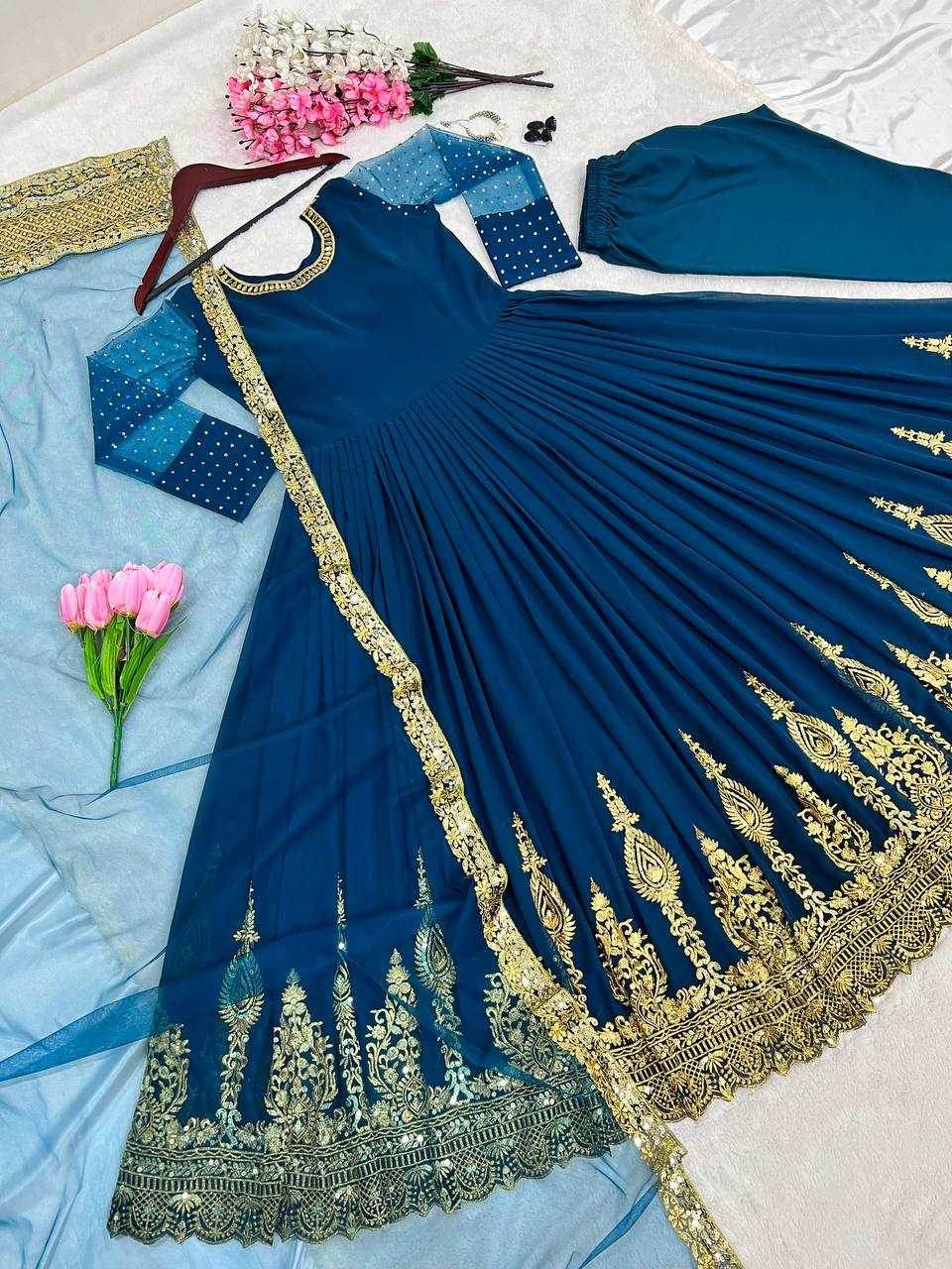 Georgette Embroidery Long Georgette Gown - MYLUXURY LANE ENTERPRISE